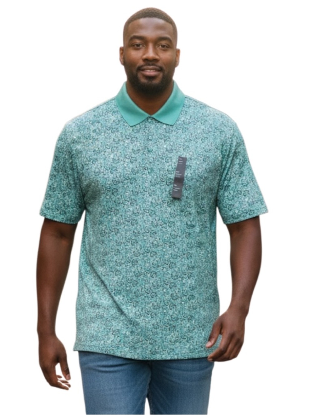 all in motion Teal Floral-Print Polo with Solid Collar